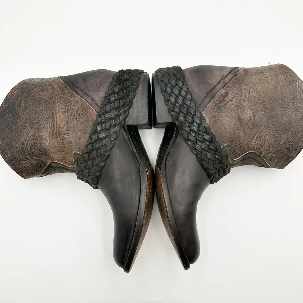 Freebird by Steven Mzcal Slate Brown Tooled Leather Western Ankle Boots